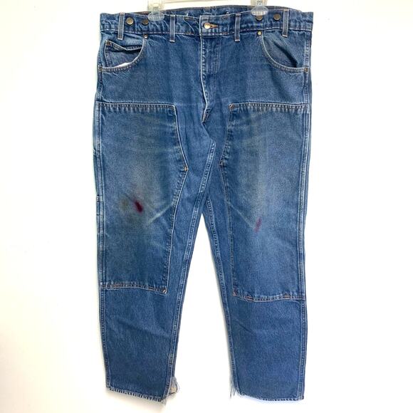 Prison Blues Mens Made in the USA Vintage Dark Wash Double Knee Jeans 44 x 34 - Picture 1 of 11